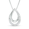 Thumbnail Image 1 of Pear-Shaped Lab-Created White Sapphire Spiral Three-in-One Pendant in Sterling Silver