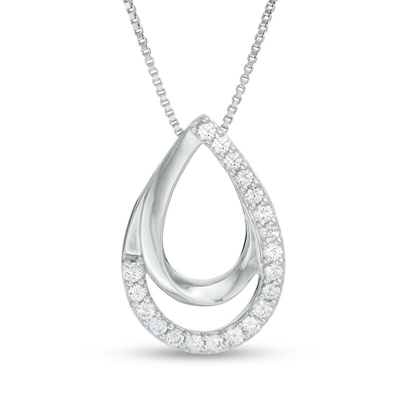 Pear-Shaped Lab-Created White Sapphire Spiral Three-in-One Pendant in Sterling Silver