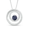 Thumbnail Image 0 of 6.0mm Lab-Created Blue and White Sapphire Orbit Frame Three-in-One Pendant in Sterling Silver