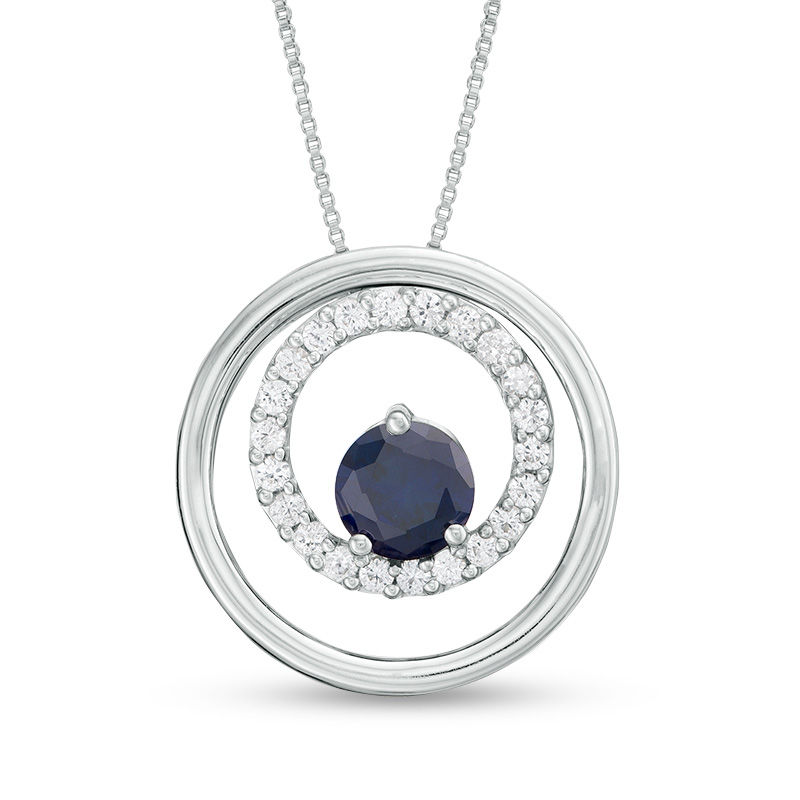 6.0mm Lab-Created Blue and White Sapphire Orbit Frame Three-in-One Pendant in Sterling Silver