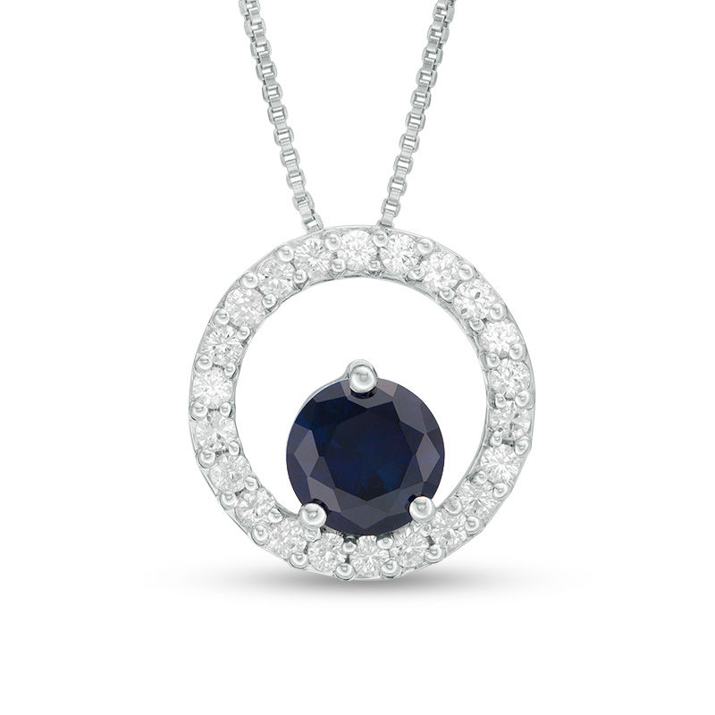 6.0mm Lab-Created Blue and White Sapphire Orbit Frame Three-in-One Pendant in Sterling Silver