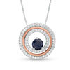 Thumbnail Image 0 of 6.0mm Lab-Created Blue and White Sapphire Double Frame Three-in-One Pendant in Sterling Silver and 10K Rose Gold