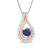Thumbnail Image 0 of Heart-Shaped Lab-Created Blue and White Sapphire Teardrop Three-in-One Pendant in Sterling Silver and 10K Rose Gold