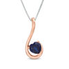 Thumbnail Image 1 of Heart-Shaped Lab-Created Blue and White Sapphire Teardrop Three-in-One Pendant in Sterling Silver and 10K Rose Gold