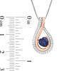 Thumbnail Image 3 of Heart-Shaped Lab-Created Blue and White Sapphire Teardrop Three-in-One Pendant in Sterling Silver and 10K Rose Gold