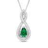 Thumbnail Image 1 of Pear-Shaped Lab-Created Emerald and White Sapphire Intertwining Infinity Three-in-One Pendant in Sterling Silver