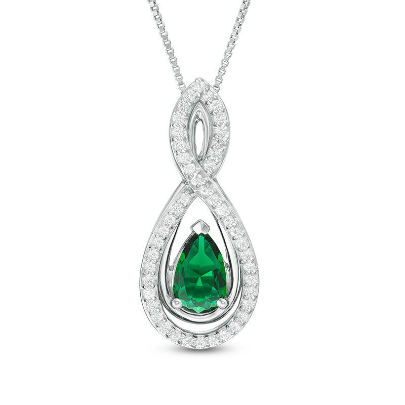 Pear-Shaped Lab-Created Emerald and White Sapphire Intertwining Infinity Three-in-One Pendant in Sterling Silver|Peoples Jewellers