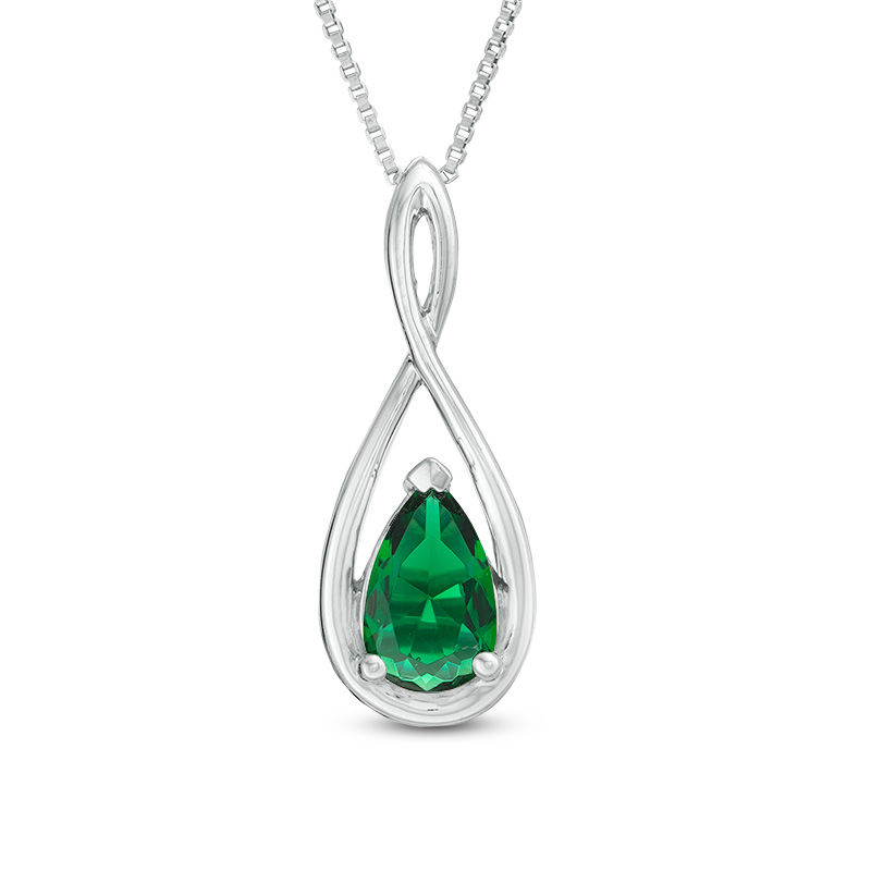 Main Image 2 of Pear-Shaped Lab-Created Emerald and White Sapphire Intertwining Infinity Three-in-One Pendant in Sterling Silver