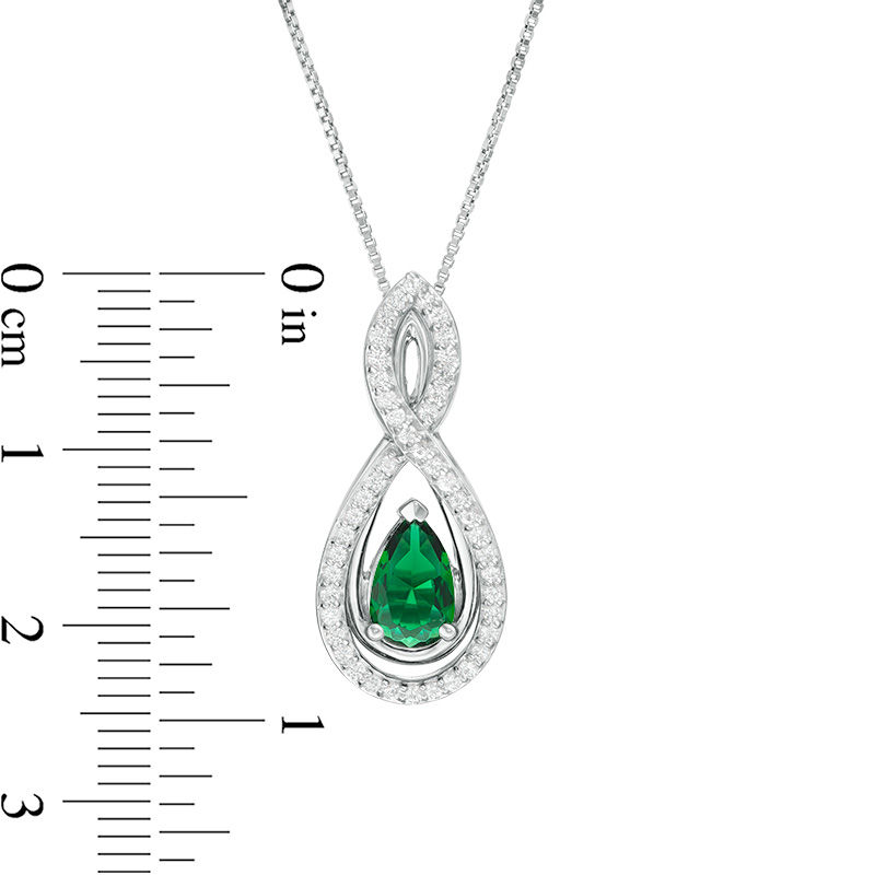 Main Image 4 of Pear-Shaped Lab-Created Emerald and White Sapphire Intertwining Infinity Three-in-One Pendant in Sterling Silver