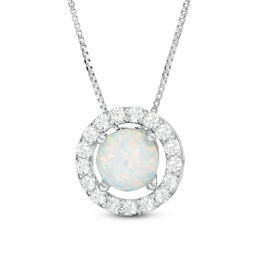 7.0mm Lab-Created Opal and White Sapphire Frame Three-in-One Pendant in Sterling Silver
