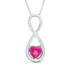 Thumbnail Image 1 of 6.0mm Heart-Shaped Lab-Created Ruby and White Sapphire Infinity and Teardrop Three-in-One Pendant in Sterling Silver