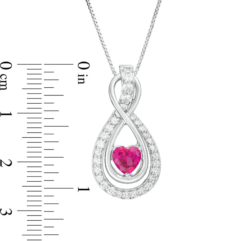 6.0mm Heart-Shaped Lab-Created Ruby and White Sapphire Infinity and Teardrop Three-in-One Pendant in Sterling Silver
