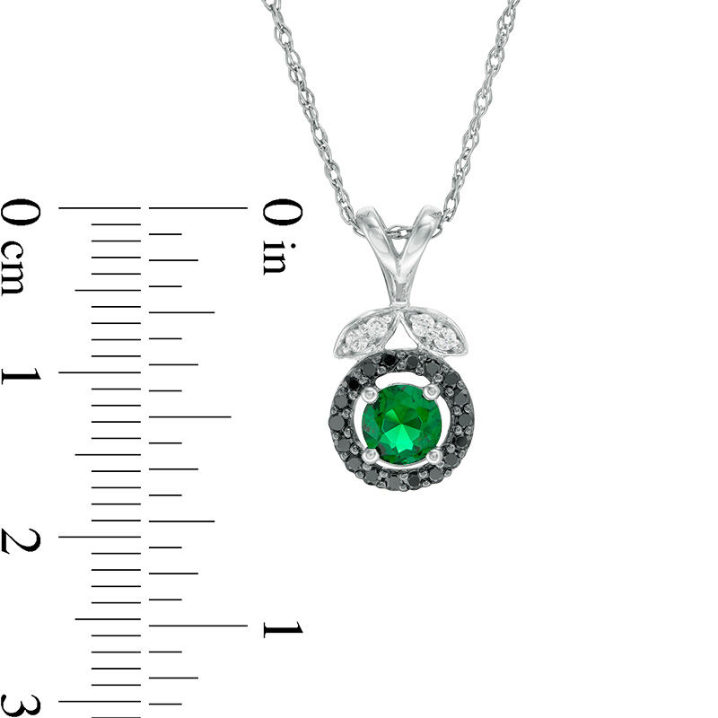 5.0mm Lab-Created Emerald and 0.14 CT. T.W. Enhanced Black and White Diamond Leaf Top Pendant in Sterling Silver