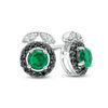Thumbnail Image 0 of 4.0mm Lab-Created Emerald and 0.18 CT. T.W. Enhanced Black and White Diamond Leaf Top Stud Earrings in Sterling Silver