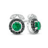 Thumbnail Image 1 of 4.0mm Lab-Created Emerald and 0.18 CT. T.W. Enhanced Black and White Diamond Leaf Top Stud Earrings in Sterling Silver