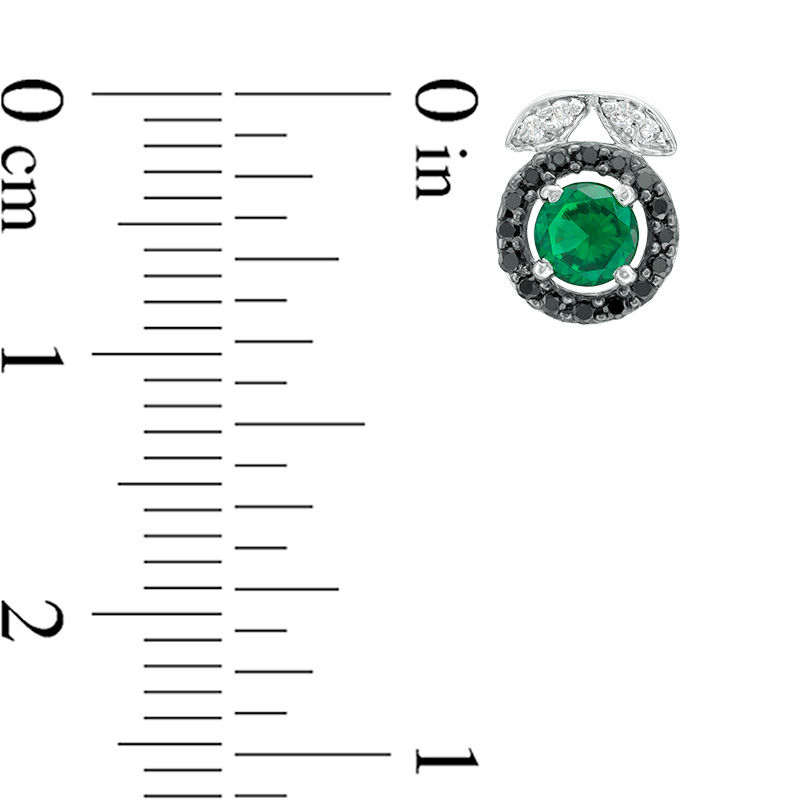 Main Image 2 of 4.0mm Lab-Created Emerald and 0.18 CT. T.W. Enhanced Black and White Diamond Leaf Top Stud Earrings in Sterling Silver
