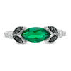 Sideways Marquise Lab-Created Emerald and 0.085 CT. T.W. Enhanced Black and White Diamond Leaves Ring in 10K White Gold
