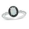 Thumbnail Image 0 of Oval Lab-Created Opal and 0.14 CT. T.W. Enhanced Black and White Diamond Frame Ring in Sterling Silver