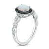 Thumbnail Image 1 of Oval Lab-Created Opal and 0.14 CT. T.W. Enhanced Black and White Diamond Frame Ring in Sterling Silver