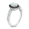 Thumbnail Image 2 of Oval Lab-Created Opal and 0.14 CT. T.W. Enhanced Black and White Diamond Frame Ring in Sterling Silver