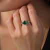 Thumbnail Image 2 of 8.0mm Cushion-Cut Lab-Created Emerald and 0.085 CT. T.W. Enhanced Black and White Diamond Leaves Ring in Sterling Silver
