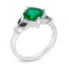 Thumbnail Image 3 of 8.0mm Cushion-Cut Lab-Created Emerald and 0.085 CT. T.W. Enhanced Black and White Diamond Leaves Ring in Sterling Silver
