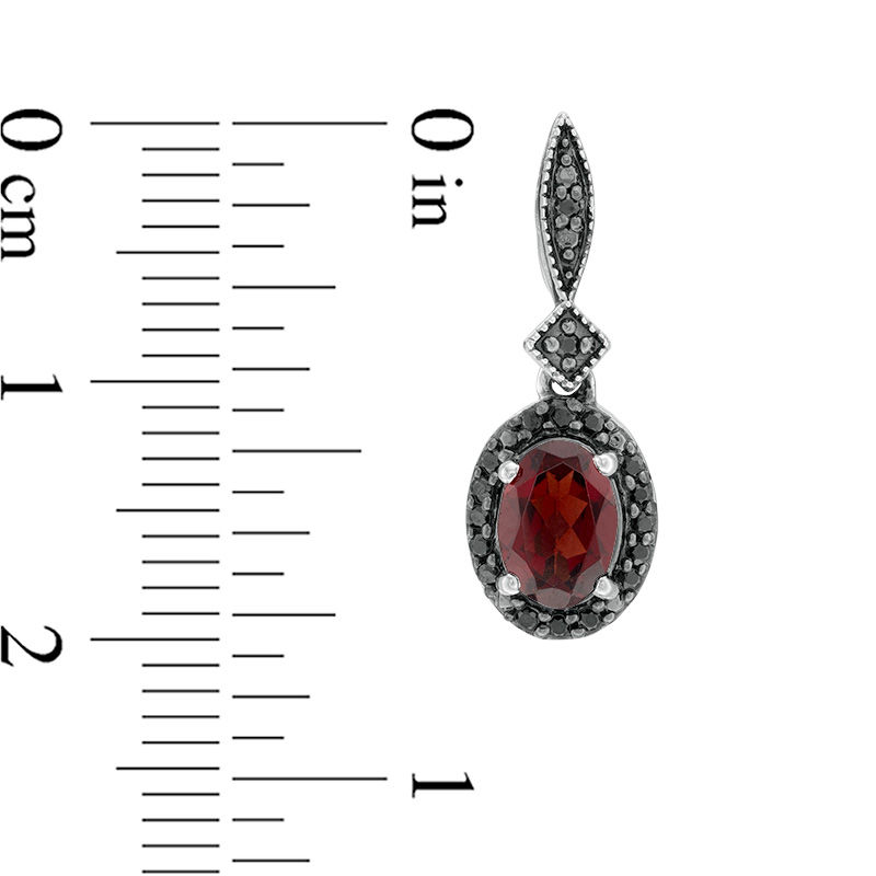 Main Image 2 of Oval Garnet and 0.18 CT. T.W. Black Diamond Vintage-Style Drop Earrings in Sterling Silver