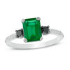 Thumbnail Image 0 of Emerald-Cut Lab-Created Emerald and 0.14 CT. T.W. Enhanced Black and White Diamond Ring in 10K White Gold