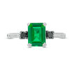 Thumbnail Image 2 of Emerald-Cut Lab-Created Emerald and 0.14 CT. T.W. Enhanced Black and White Diamond Ring in 10K White Gold