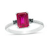 Thumbnail Image 0 of Emerald-Cut Lab-Created Ruby and 0.085 CT. T.W.  Black and White Diamond Ring in 10K White Gold