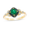 Thumbnail Image 1 of 5.0mm Cushion-Cut Lab-Created Emerald and 0.11 CT. T.W. Enhanced Black and White Diamond Leaves Ring in 10K Gold