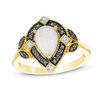 Thumbnail Image 0 of Pear-Shaped Lab-Created Opal and 0.085 CT. T.W. Enhanced Black and White Diamond Art Deco Frame Ring in 10K Gold