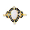 Thumbnail Image 2 of Pear-Shaped Lab-Created Opal and 0.085 CT. T.W. Enhanced Black and White Diamond Art Deco Frame Ring in 10K Gold