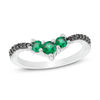 Lab-Created Emerald and 0.04 CT. T.W. Black Diamond Chevron Ring in Sterling Silver