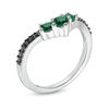 Lab-Created Emerald and 0.04 CT. T.W. Black Diamond Chevron Ring in Sterling Silver