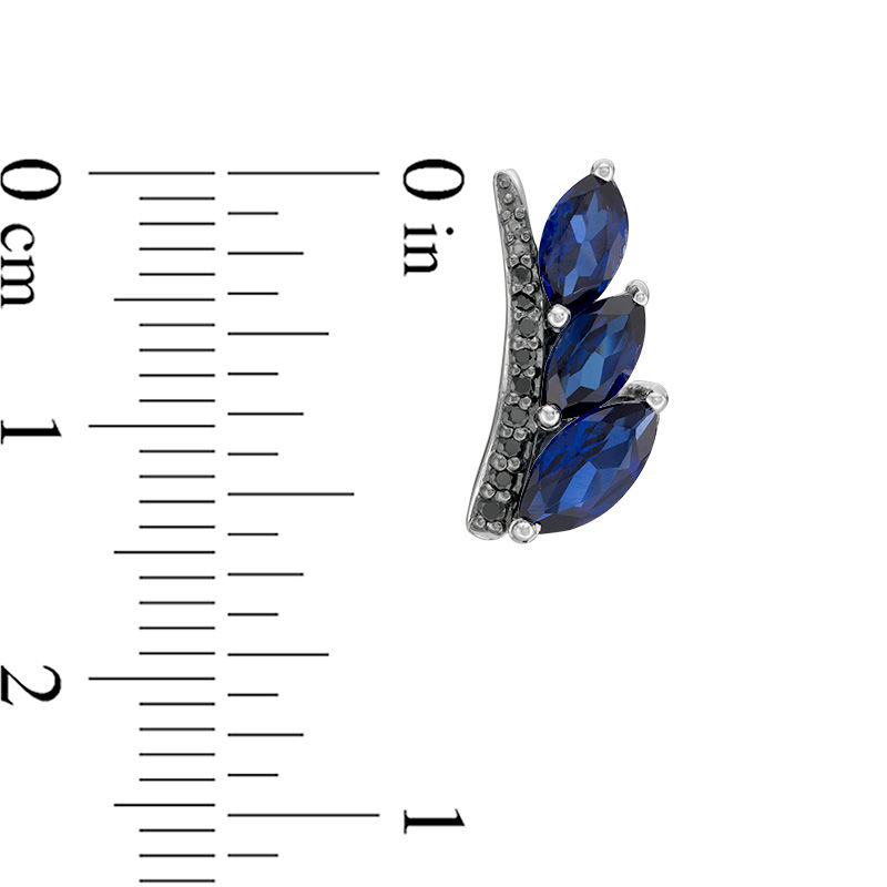 Marquise Lab-Created Blue Sapphire and 0.085 CT. T.W. Black Diamond Leaves Crawler Earrings in Sterling Silver