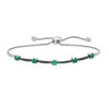 Thumbnail Image 1 of Lab-Created Emerald and 0.086 CT. T.W. Black Diamond Station Bolo Bracelet in Sterling Silver - 9.5"