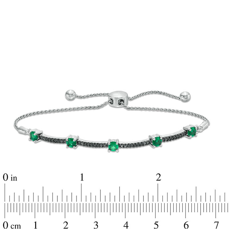 Main Image 2 of Lab-Created Emerald and 0.086 CT. T.W. Black Diamond Station Bolo Bracelet in Sterling Silver - 9.5"