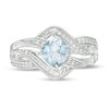 Thumbnail Image 2 of 6.0mm Cushion-Cut Sky Blue Topaz and Lab-Created White Sapphire Bypass Ring in Sterling Silver