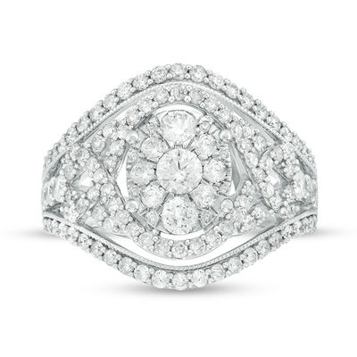 1.50 CT. T.W. Composite Diamond Bypass Oval Frame Crossover Ring in 10K White Gold