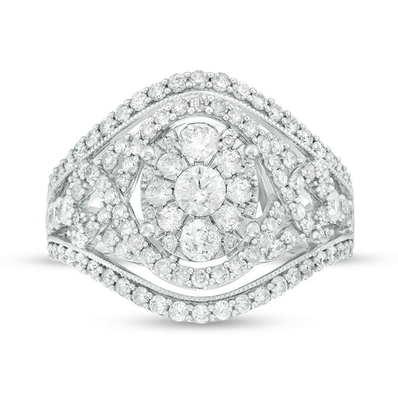 Main Image 4 of 1.50 CT. T.W. Composite Diamond Bypass Oval Frame Crossover Ring in 10K White Gold