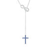 Thumbnail Image 0 of Lab-Created Blue and White Sapphire Cross and Infinity Lariat Necklace in Sterling Silver - 20"