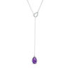 Thumbnail Image 1 of Pear-Shaped Amethyst Double Teardrop Lariat Necklace in Sterling Silver - 20"