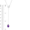 Thumbnail Image 1 of Pear-Shaped Amethyst Double Teardrop Lariat Necklace in Sterling Silver - 20"