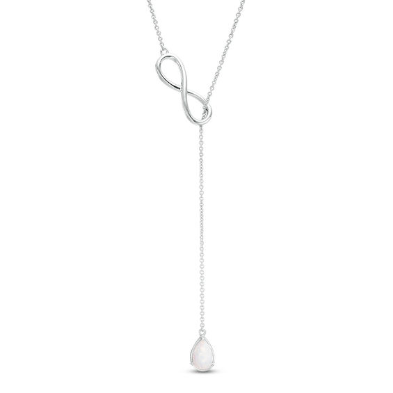 Pear Shaped Lab Created Opal Infinity Lariat Necklace in Sterling
