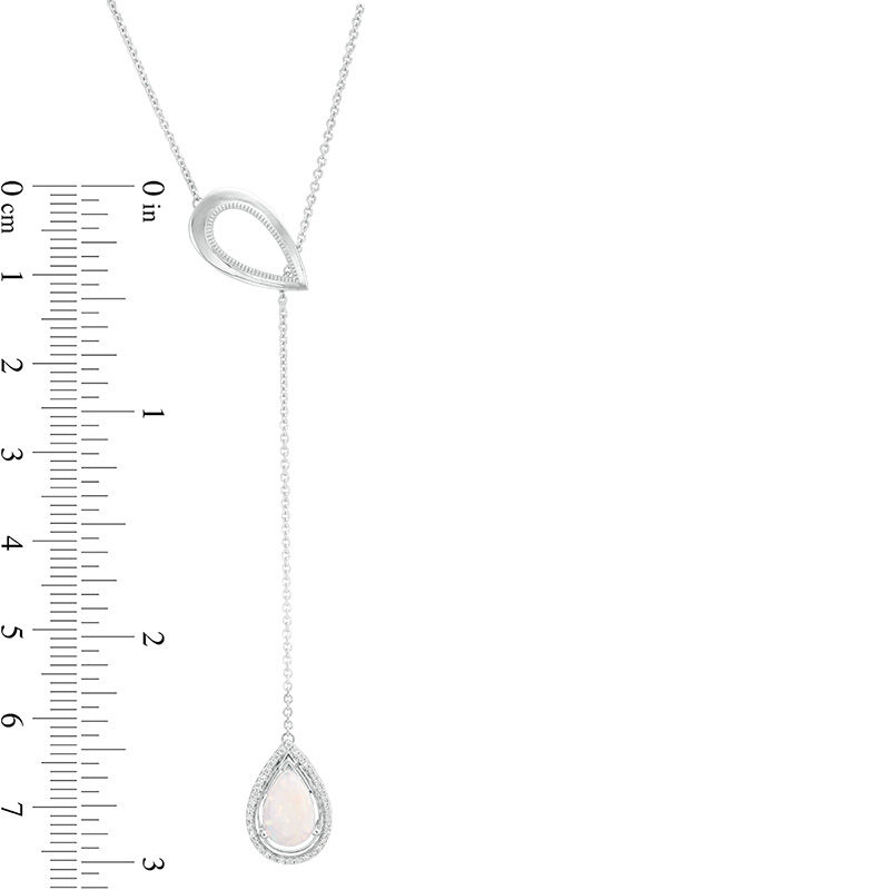 Pear-Shaped Lab-Created Opal and 0.086 CT. T.W. Diamond Double Teardrop Lariat Necklace in Sterling Silver - 20"