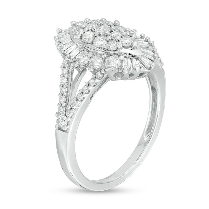 Main Image 2 of 1.00 CT. T.W. Composite Diamond Marquise Sunburst Frame Ring in 10K White Gold