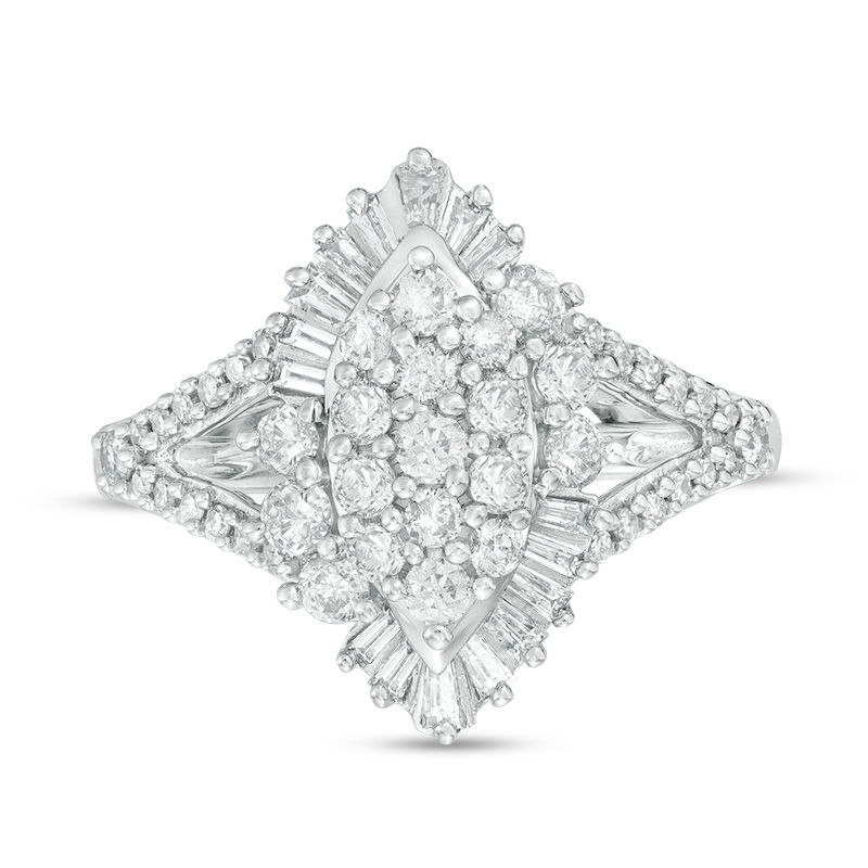 Main Image 4 of 1.00 CT. T.W. Composite Diamond Marquise Sunburst Frame Ring in 10K White Gold