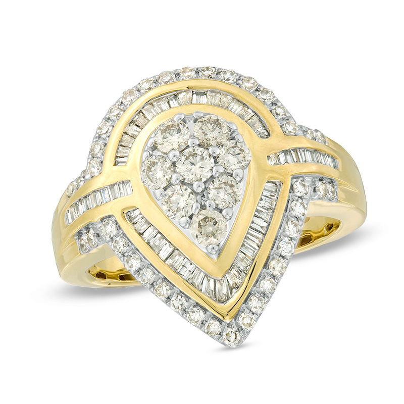 1.00 CT. T.W. Composite Diamond Teardrop Frame Ring in 10K Gold