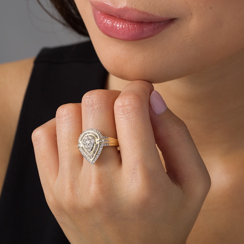 1.00 CT. T.W. Composite Diamond Teardrop Frame Ring 10K Gold